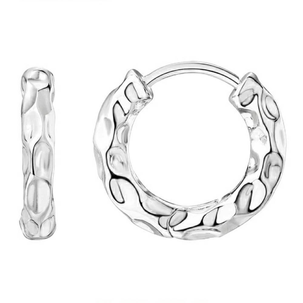 14K White Gold Plated Chunky Thick Huggie Hoop Earrings